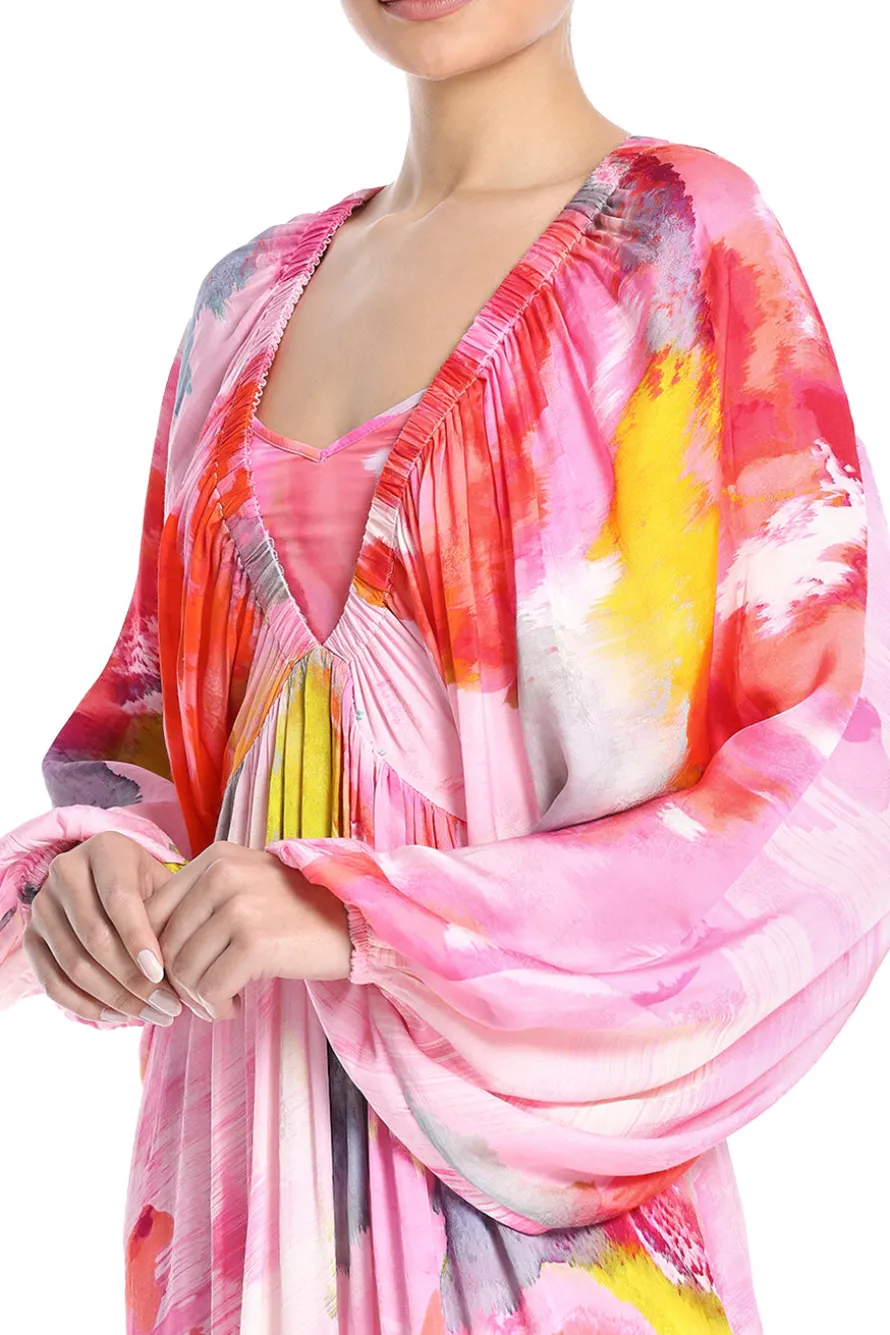 Floral Kaftan With Printed Slip
