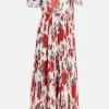 Floral Pleated Cape Maxi Dress