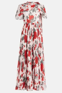Floral Pleated Cape Maxi Dress
