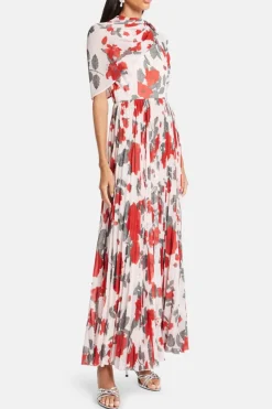 Floral Pleated Cape Maxi Dress