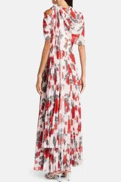 Floral Pleated Cape Maxi Dress