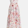 Floral Sleeveless Cotton Maxi Dress With Full Skirt in Red and White
