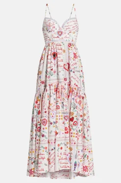Floral Sleeveless Cotton Maxi Dress With Full Skirt in Red and White