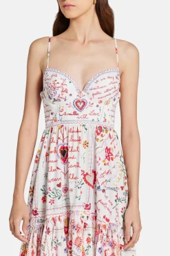 Floral Sleeveless Cotton Maxi Dress With Full Skirt in Red and White
