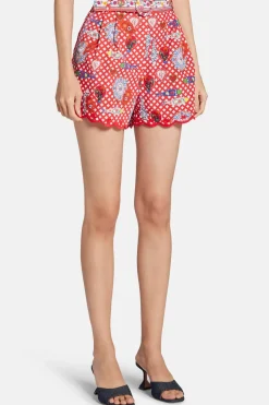 Floral Tuck Front Cotton Shorts in Red