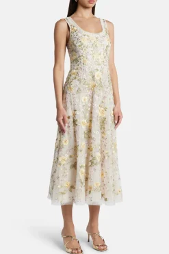 Florine Sleeveless Ballerina Floral Midi Dress in Cream