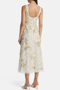 Florine Sleeveless Ballerina Floral Midi Dress in Cream