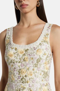 Florine Sleeveless Ballerina Floral Midi Dress in Cream