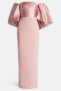Floris Off Shoulder Puff Sleeve Evening Dress in Pink