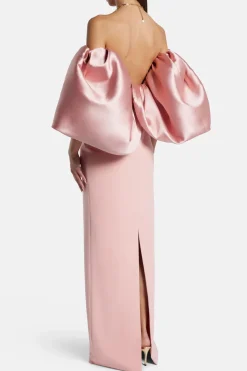 Floris Off Shoulder Puff Sleeve Evening Dress in Pink