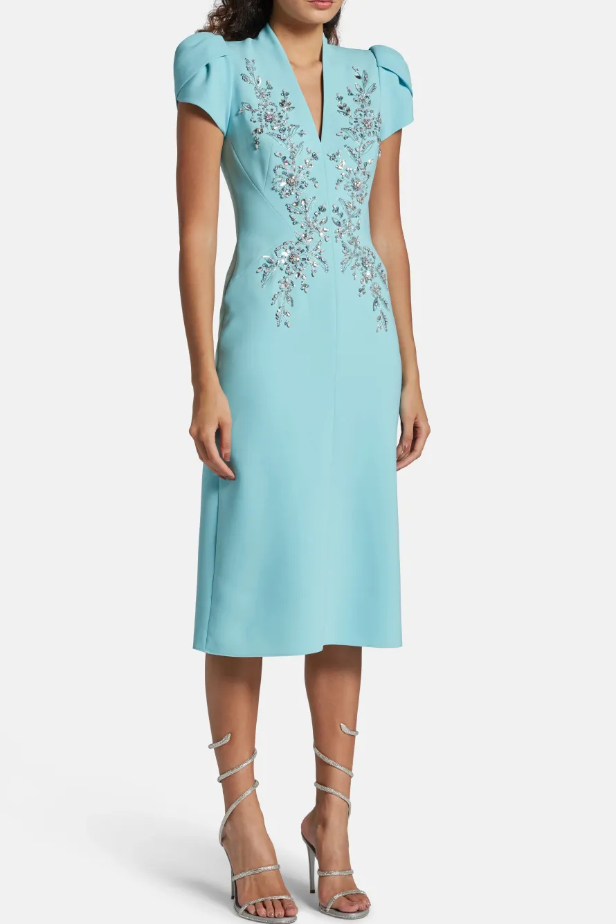 Freya Embellished Cocktail Midi Dress in Blue