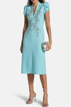 Freya Embellished Cocktail Midi Dress in Blue