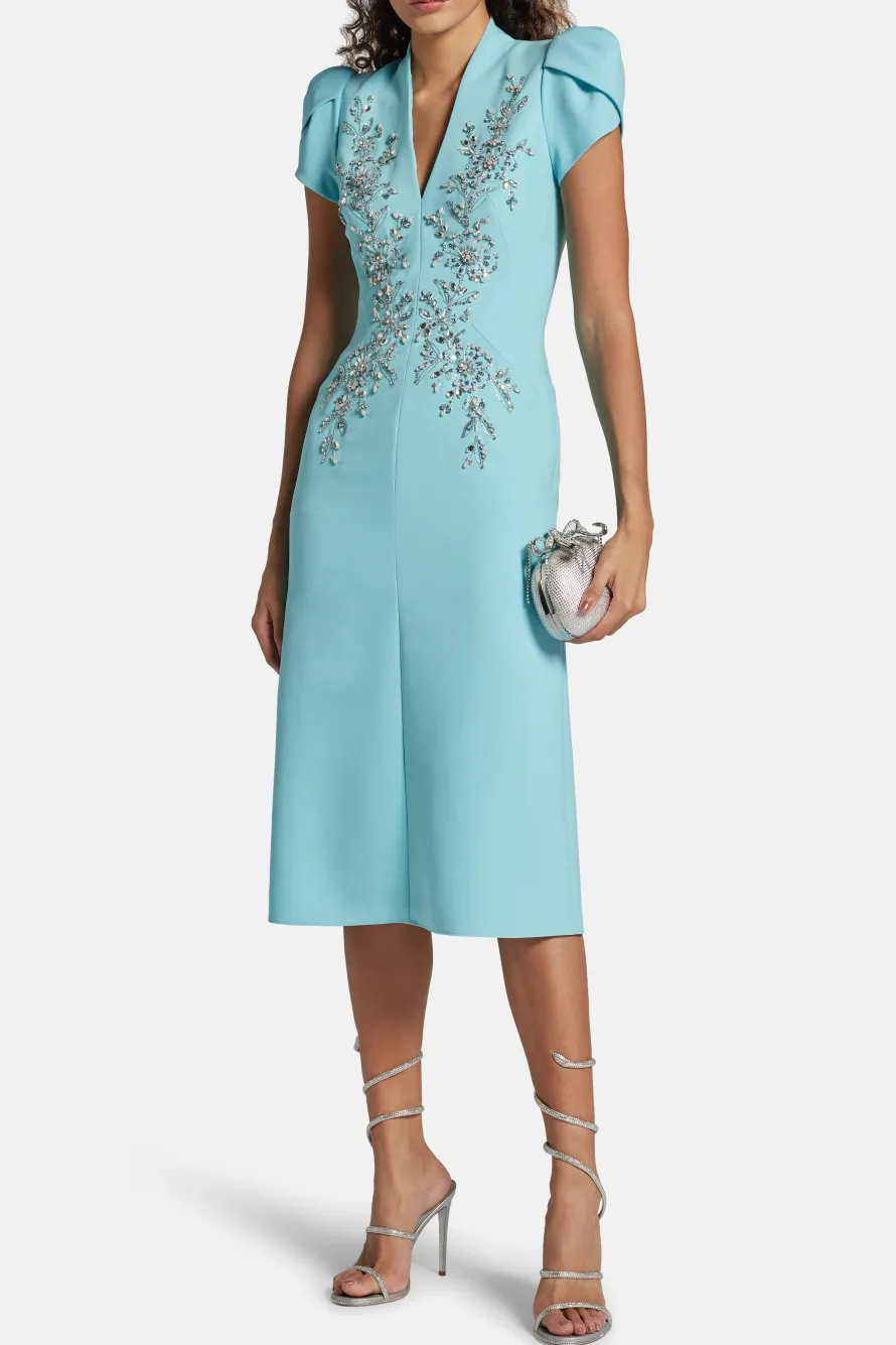 Freya Embellished Cocktail Midi Dress in Blue