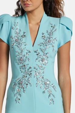 Freya Embellished Cocktail Midi Dress in Blue