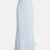 Georgette Floral Strapless Evening Dress With Scarf in Blue