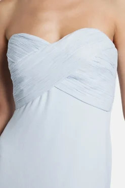 Georgette Floral Strapless Evening Dress With Scarf in Blue