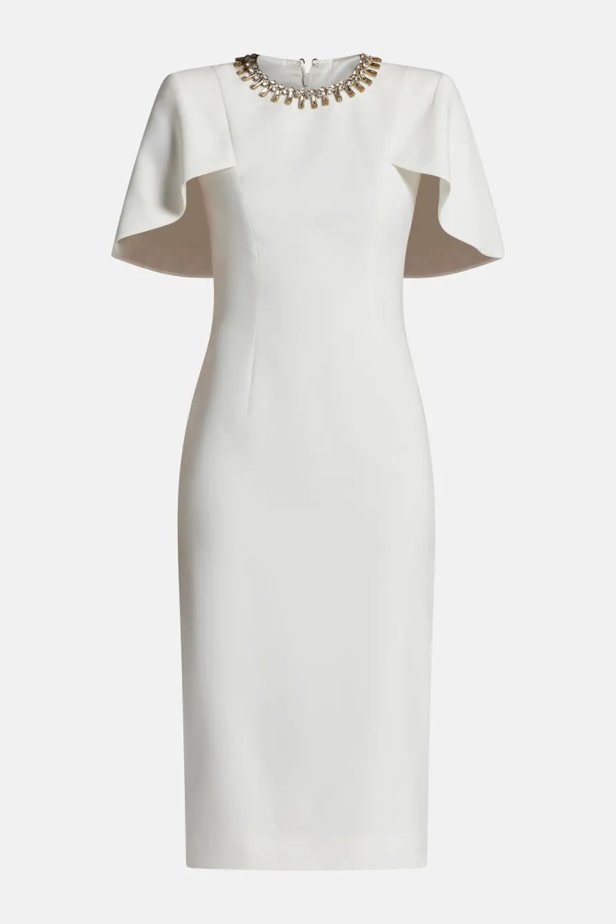 Grace Embellished Cocktail Midi Dress in White