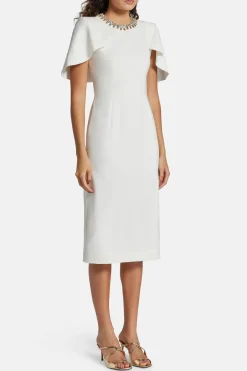 Grace Embellished Cocktail Midi Dress in White