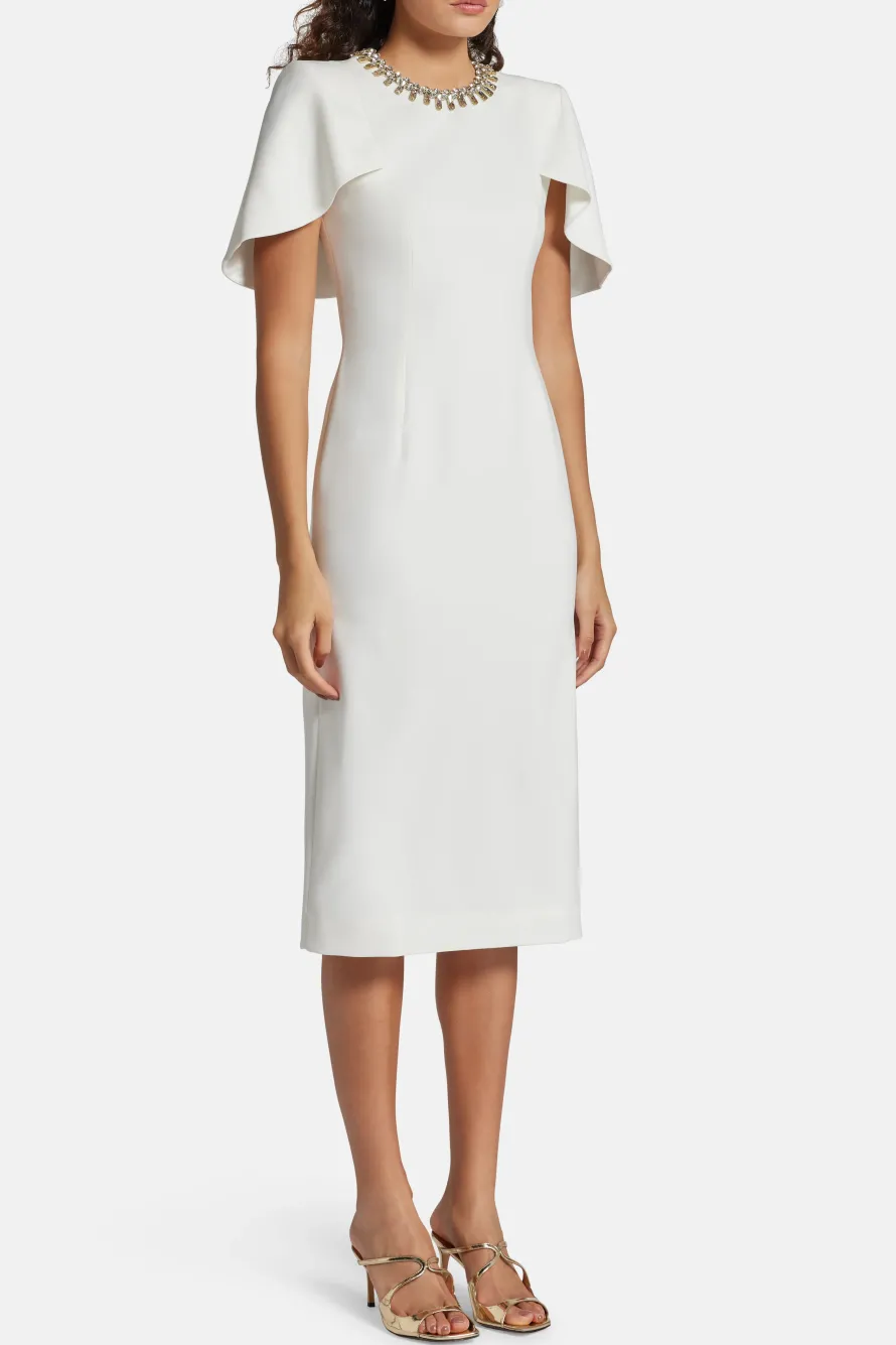 Grace Embellished Cocktail Midi Dress in White