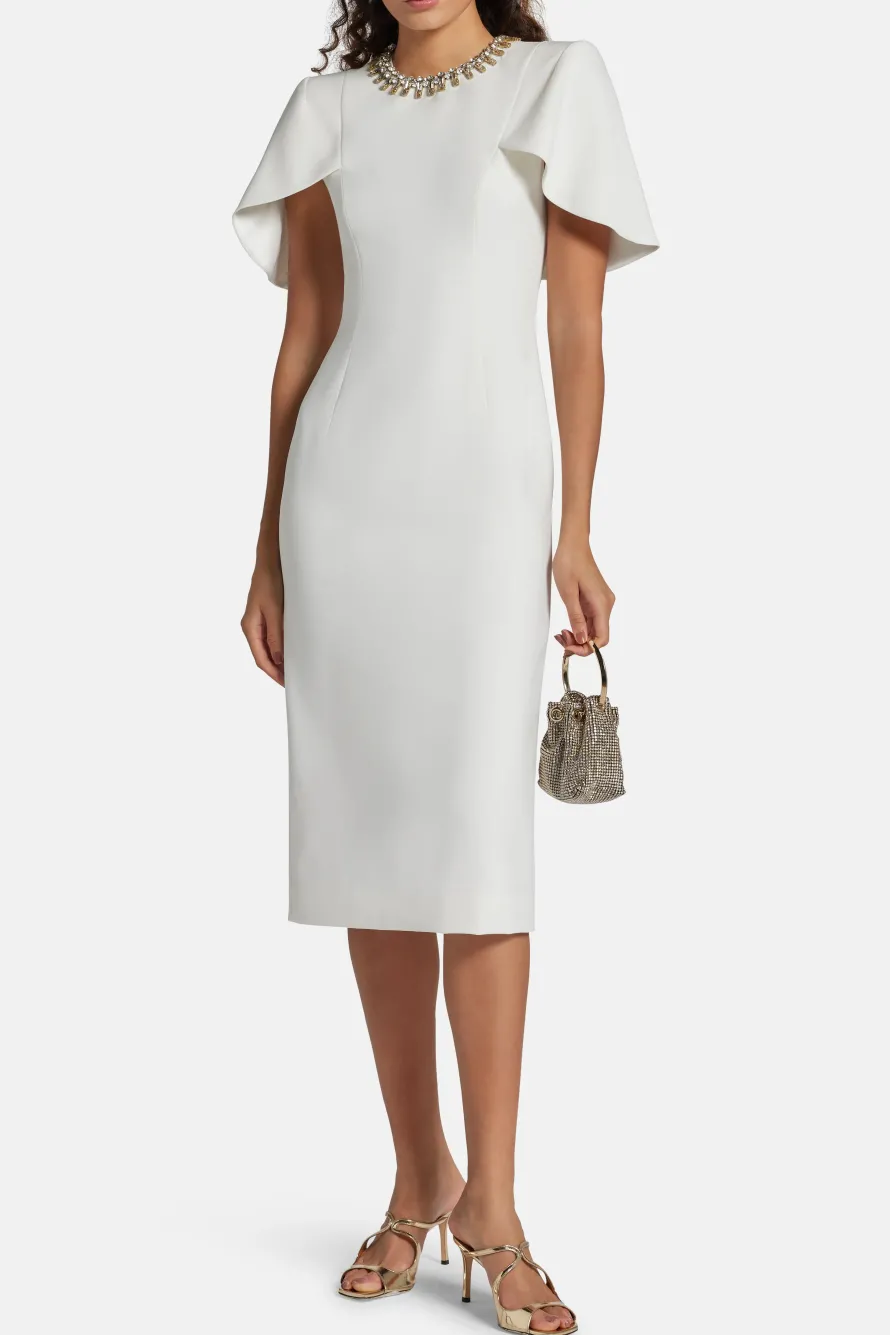 Grace Embellished Cocktail Midi Dress in White