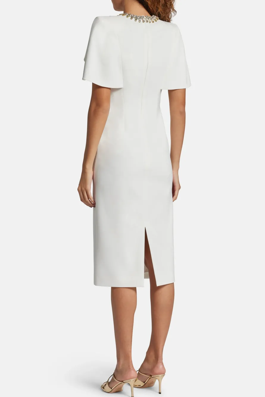 Grace Embellished Cocktail Midi Dress in White