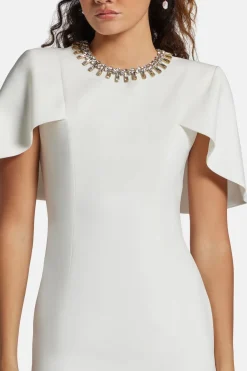Grace Embellished Cocktail Midi Dress in White