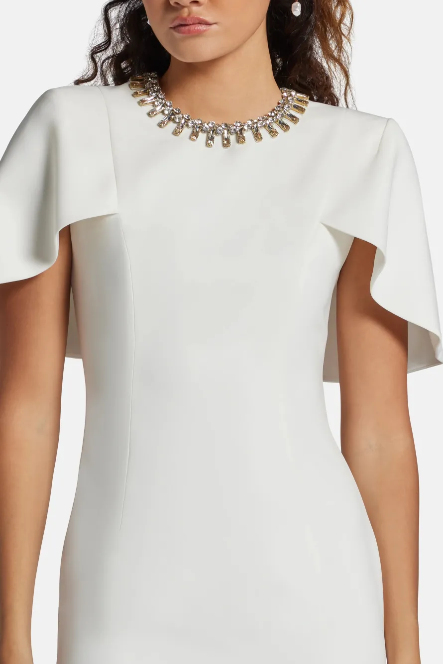 Grace Embellished Cocktail Midi Dress in White