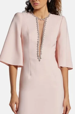 Grace Embellished Cocktail Midi Dress in Pink