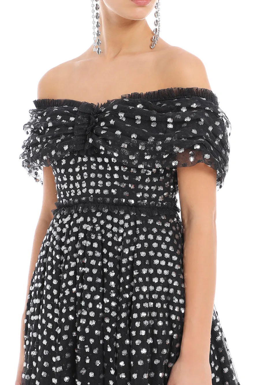 Grace Gloss Off-Shoulder Micro Mini Dress
