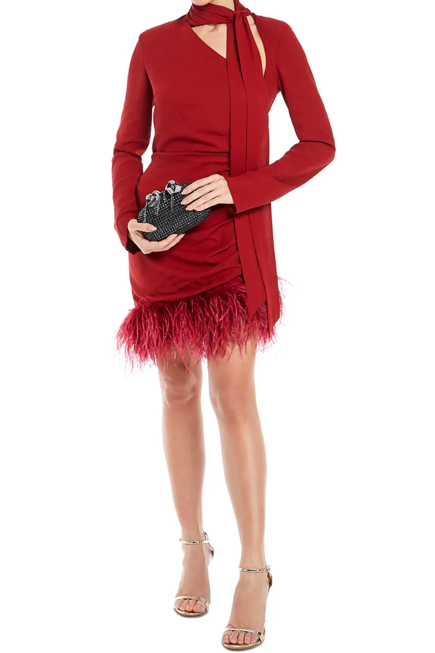 High Neck Mini Dress With Feather Hem