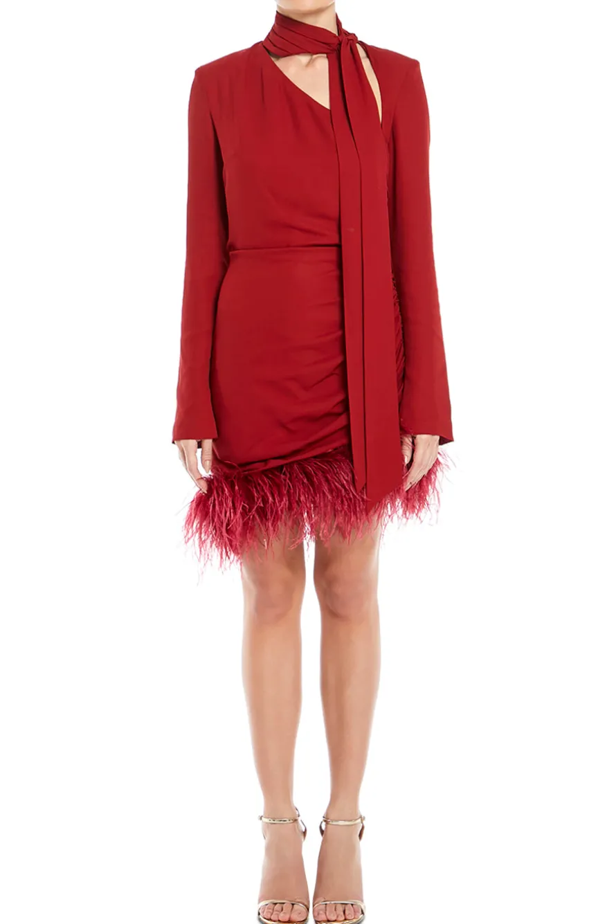 High Neck Mini Dress With Feather Hem