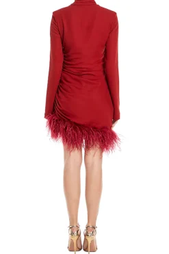 High Neck Mini Dress With Feather Hem