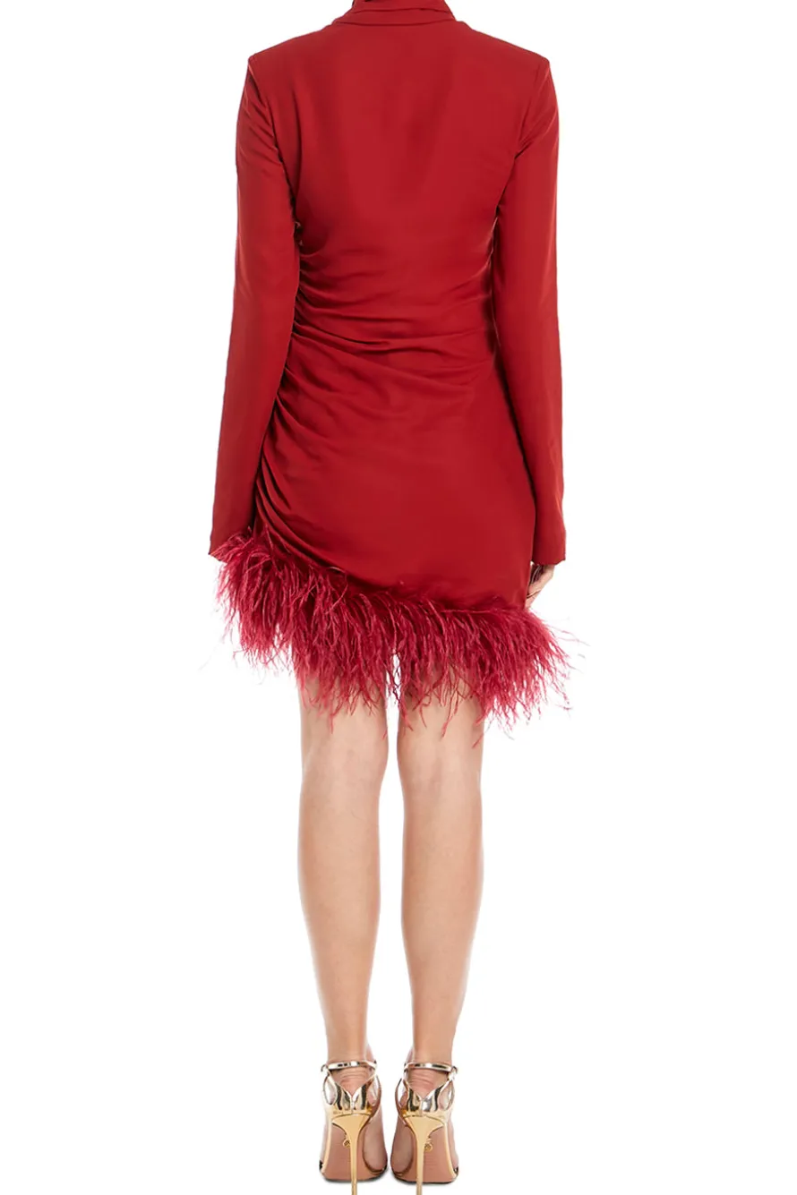 High Neck Mini Dress With Feather Hem