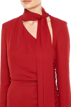 High Neck Mini Dress With Feather Hem