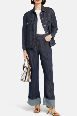 High Waisted And Wide Legged Shine Denim Pants