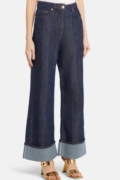 High Waisted And Wide Legged Shine Denim Pants