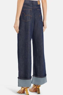 High Waisted And Wide Legged Shine Denim Pants