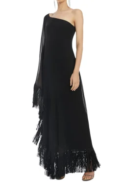 Hut One Shoulder Fringe Maxi Dress