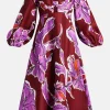 Inflorescence Floral Linen Midi Dress in Pink and Red
