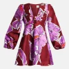 Inflorescence Floral Linen Mini Dress In Pink And Red