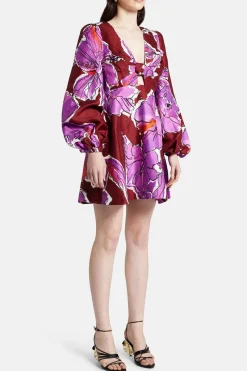 Inflorescence Floral Linen Mini Dress In Pink And Red
