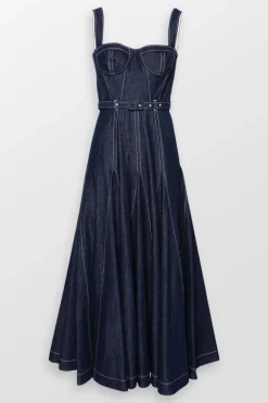 Keya Corsetted Denim Maxi Dress
