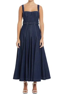 Keya Corsetted Denim Maxi Dress