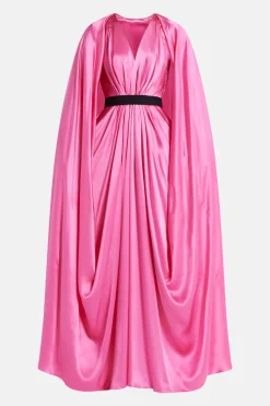 Khalyn Silk Satin Evening Gown in Pink