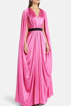 Khalyn Silk Satin Evening Gown in Pink
