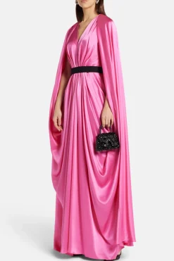 Khalyn Silk Satin Evening Gown in Pink