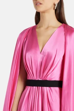 Khalyn Silk Satin Evening Gown in Pink