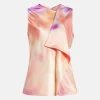 Kiara Printed Silk Blend Top in Orange/ Pink