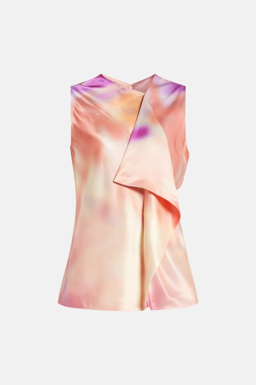 Kiara Printed Silk Blend Top in Orange/ Pink