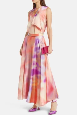 Kiara Printed Silk Blend Top in Orange/ Pink